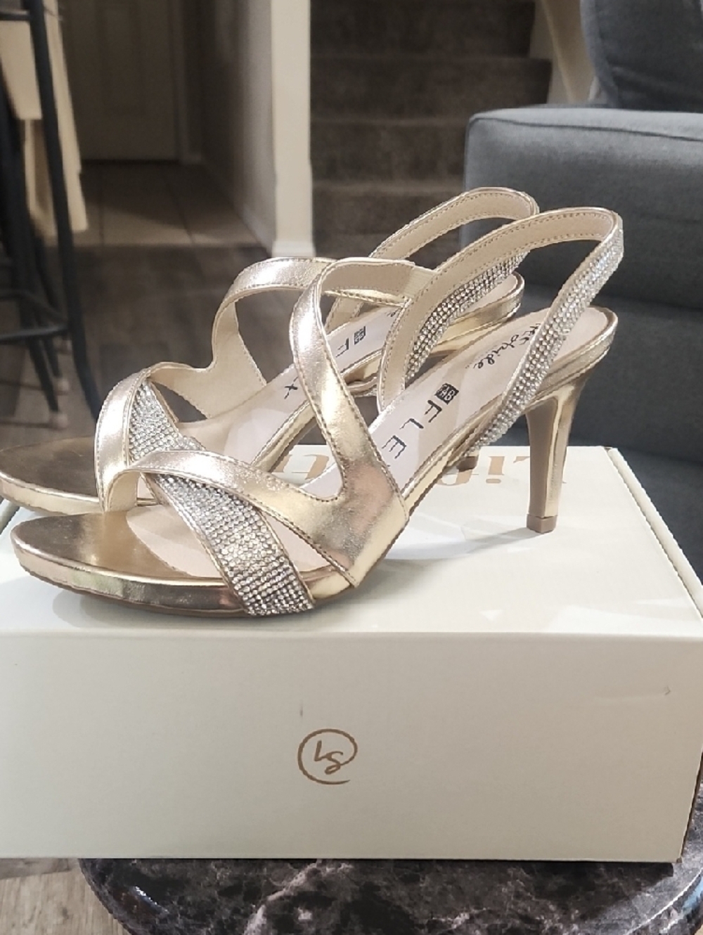 Life Stride Rose Gold Crystal Strap Wedge Sandals - Picture 5 of 7